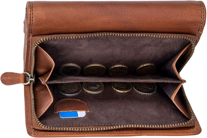 Benthill Geldbörse Damen Gross Echt Leder - RFID Portemonnaie Gross aus echtem Rindsleder - XXL Geld