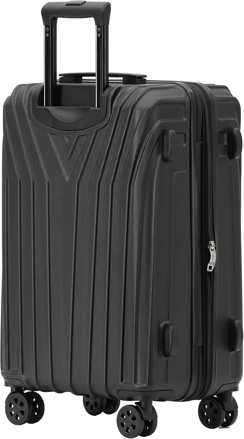 BEIBYE Kofferset Rollkoffer Koffer Hartschale,TSA Schloss, Zwillingsrollen, Erweiterung (Schwarz, Se