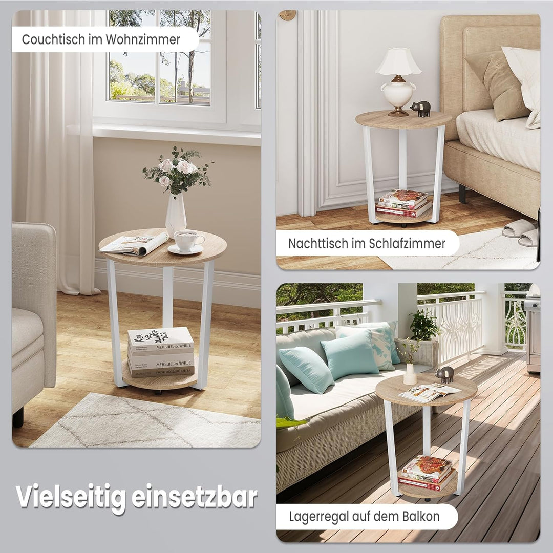 WOLTU Couchtisch rund, Beistelltisch modern, Wohnzimmertisch klein, Sofatisch mit 2 Ablagen, Wohnzim