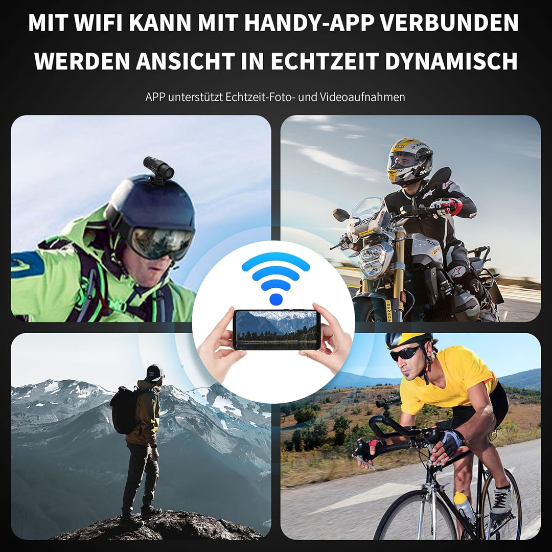 Tiantianle Action Cam,Helmkamera Fahrrad WiFi,Action Cam Motorrad,Wasserdicht Sport Kamera,1080P HD
