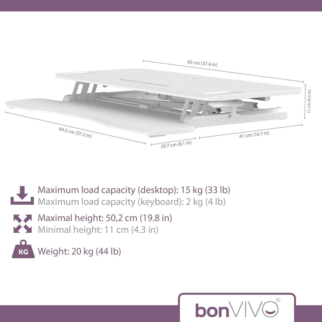 bonVIVO Höhenverstellbarer Schreibtisch-Aufsatz 95 x 40 - Sit-Stand-Erhöhung Macht Jede Workstation