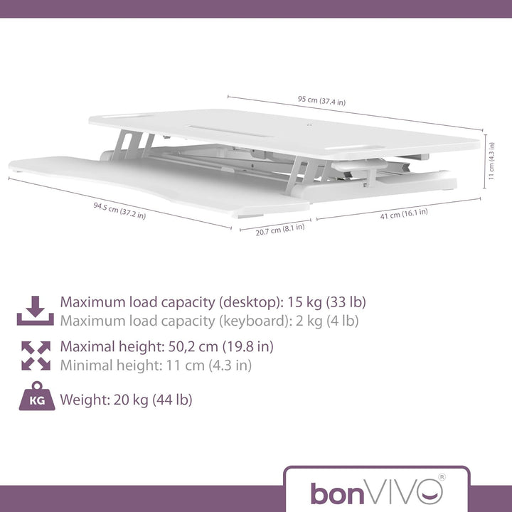 bonVIVO Höhenverstellbarer Schreibtisch-Aufsatz 95 x 40 - Sit-Stand-Erhöhung Macht Jede Workstation