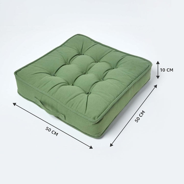 Homescapes Dickes Sitzkissen 50x50 cm grün, 10 cm hohe Sesselauflage/Sitzerhöhung mit Baumwoll-Bezug