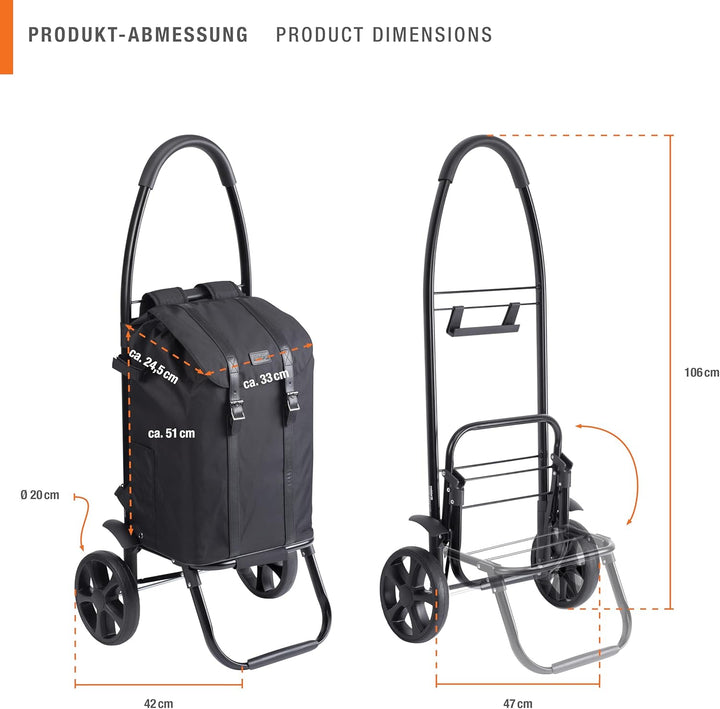 Meister Einkaufstrolley & -rucksack - 45 Liter - Black Edition - Separater Rucksack & Gestell als Sa