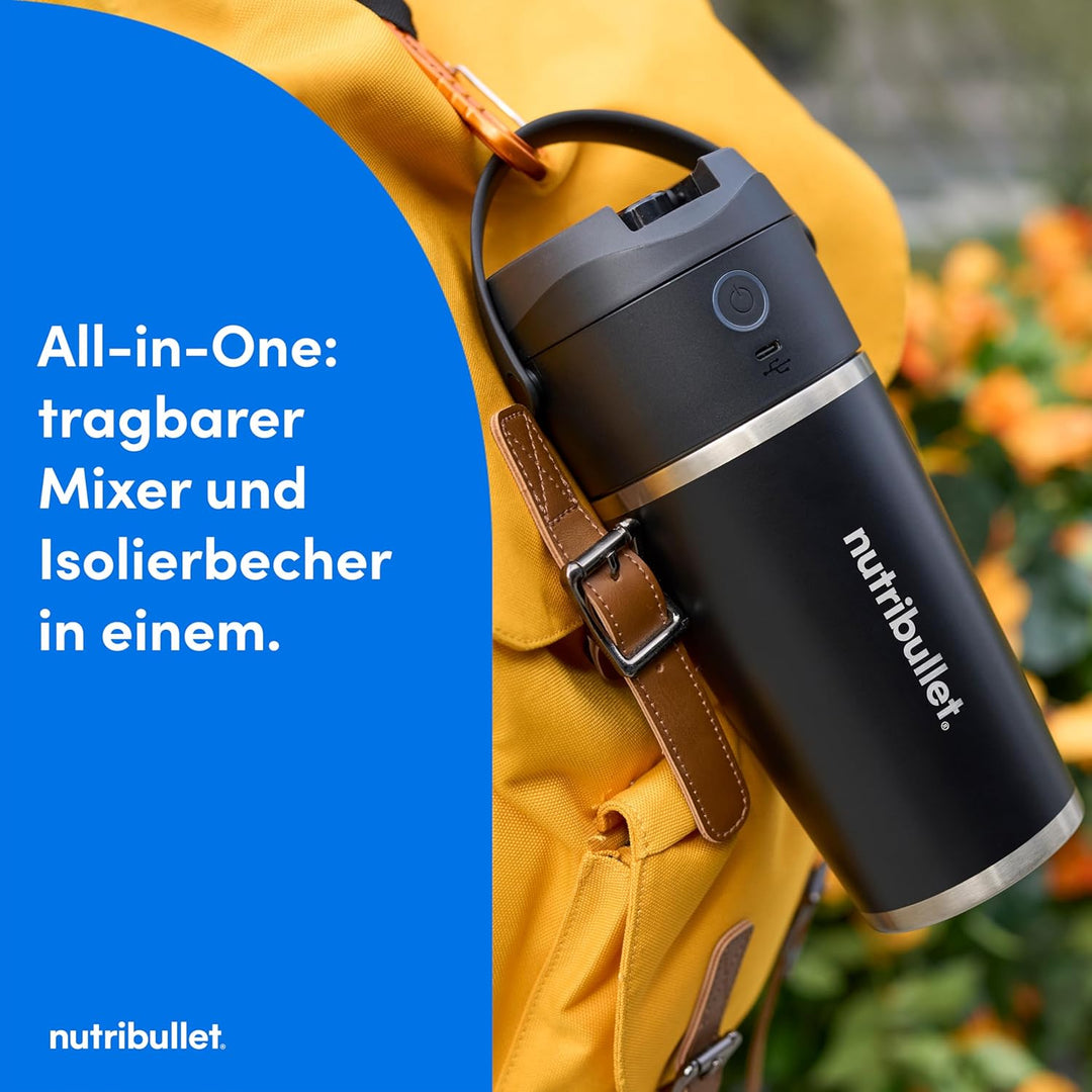 nutribullet Flip tragbarer Mixer, 590ml isolierter Edelstahlbecher, hält bis zu 24 Stunden kalt, mix