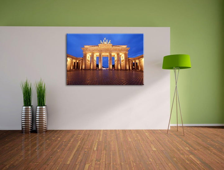 Hell erleuchtetes Brandenburger Tor Format: 100x70 auf Leinwand, XXL riesige Bilder fertig gerahmt m