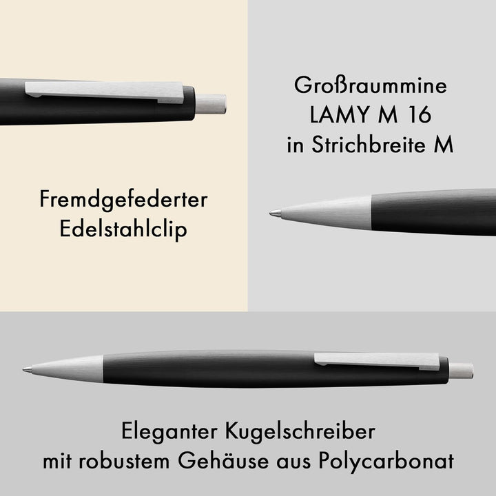 LAMY 2000 Kugelschreiber 201 – Kuli aus Polycarbonat und Edelstahl, strichmattiert in der Farbe Schw