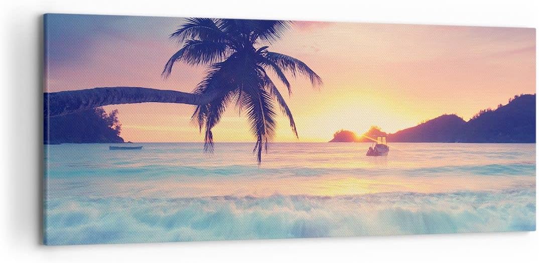 Wandbilder Dekoration Wohnzimmer Meer Strand Palme Panorama Bilder auf Leinwand 120x50cm Leinwandbil