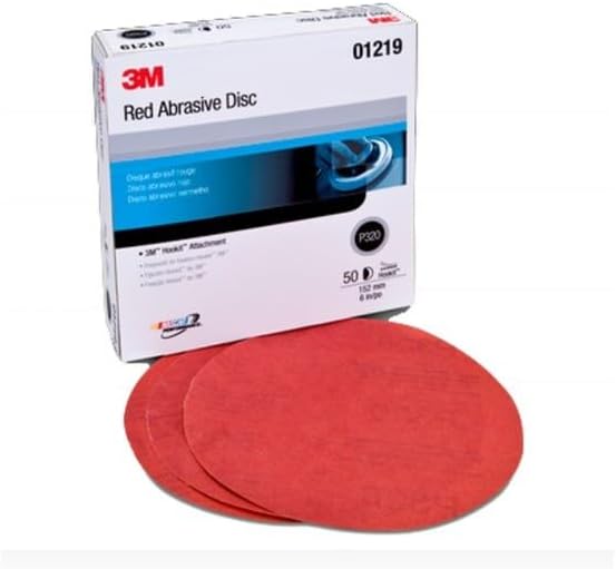 3M Hookit Red Abrasive, 01219, 15,2 cm, P320, 50 Scheiben pro Karton, Ø 6, 50 Stück Güteklasse :P320