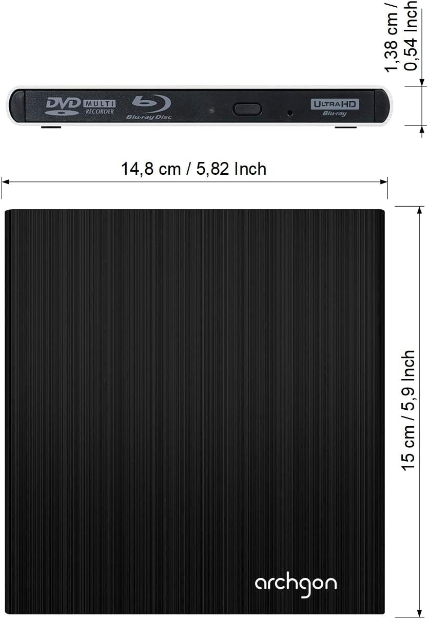 Archgon, Style UHD Externer 4K-Ultra HD BD DVD Player, Blu-ray BDXL Brenner extern für PC, Mac Lapto
