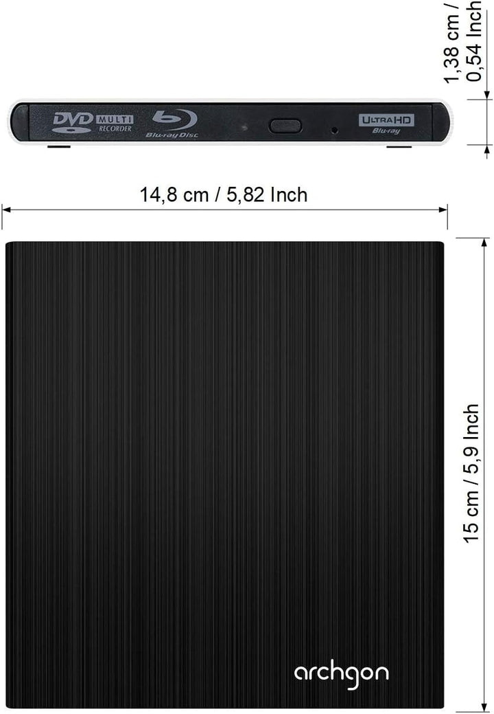 Archgon, Style UHD Externer 4K-Ultra HD BD DVD Player, Blu-ray BDXL Brenner extern für PC, Mac Lapto