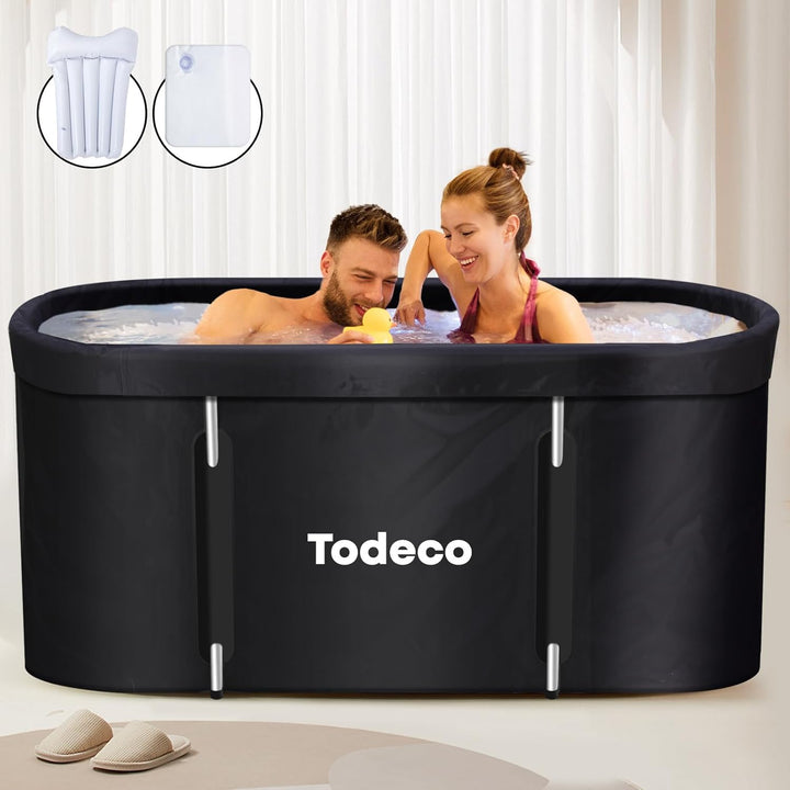 Todeco Faltbare Badewanne, Erwachsene Tragbarer Badewanne mit Metallrahmen 140x57x57cm, grosse Famil