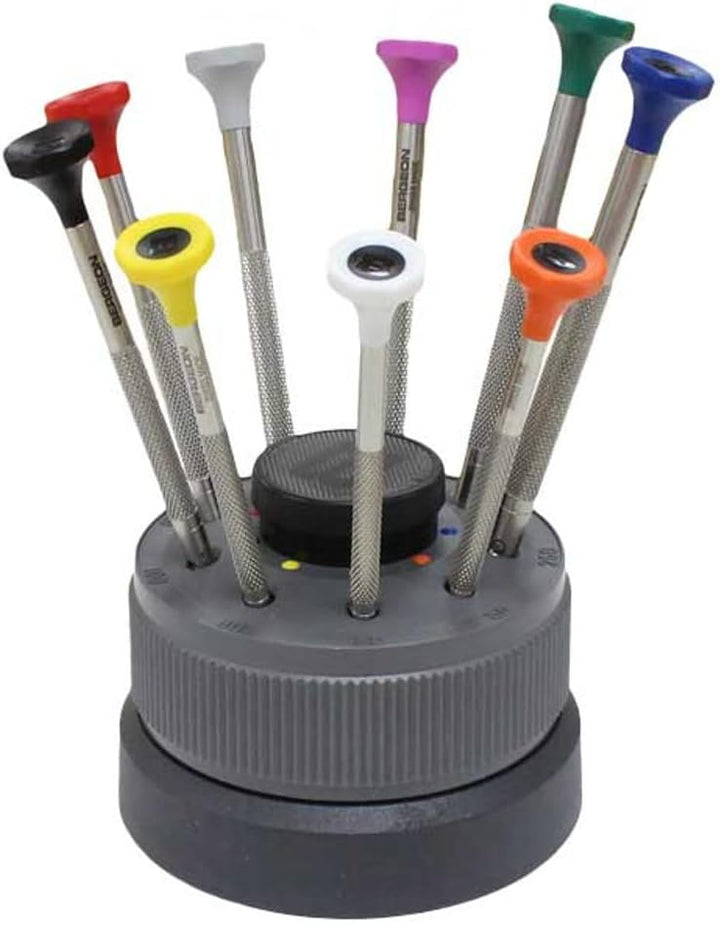 Bergeon 30081-S09 ergonomische Schraubendreher auf Sockel, 0,50 bis 2,5 mm, HS30081-S09, 9 Stück