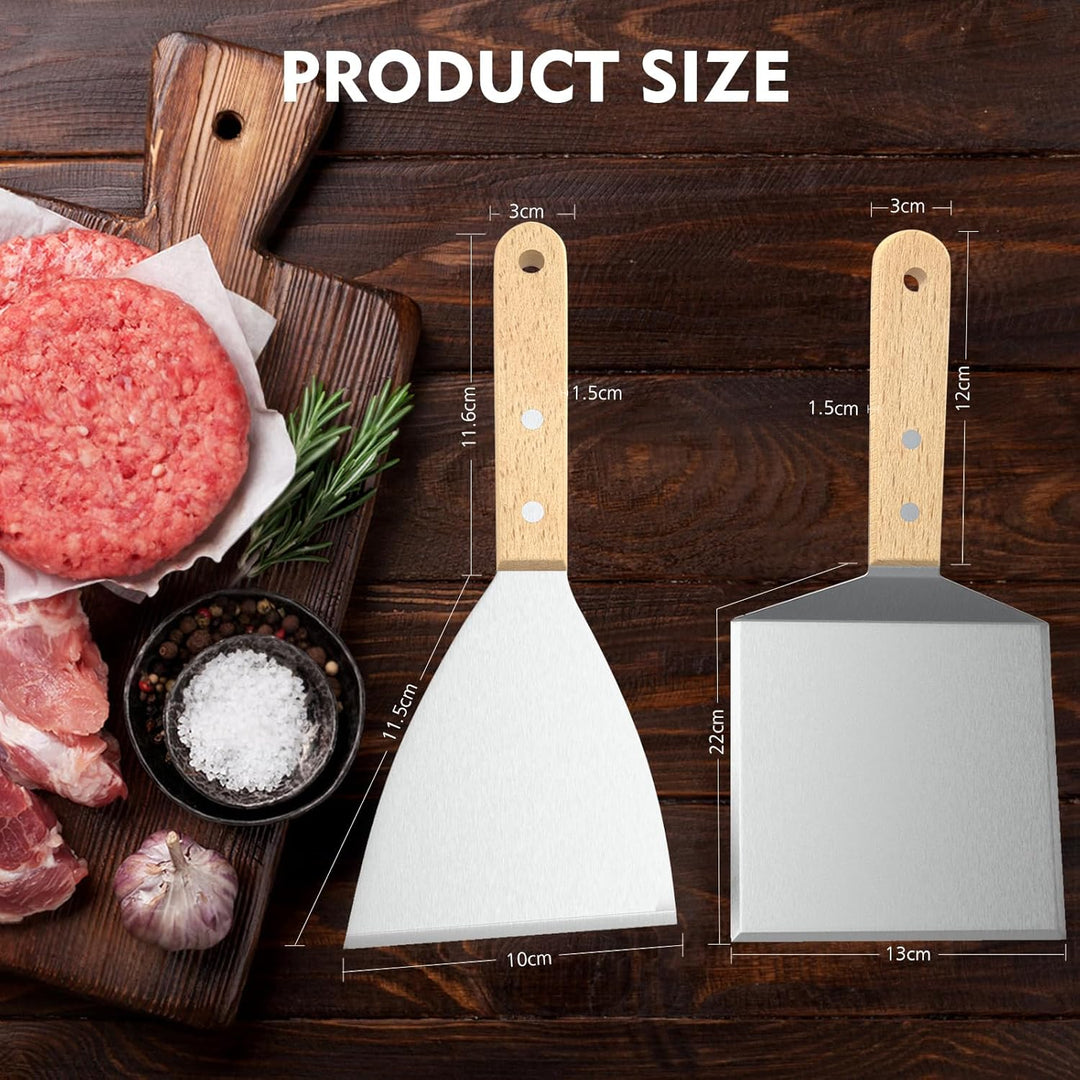 HAPPY FINDING Grillspachtel, XXL holzgriff Grillbestecksets Edelstahl Grill Zubehör mit Grillspatel-