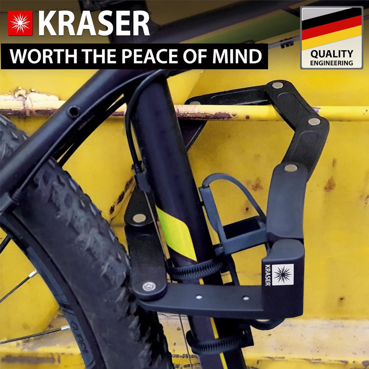 KRASER KR7022B Faltschloss Fahrrad, Fahrradschloss Faltbares aus gehärtetem Stahl, Universal 70cm +