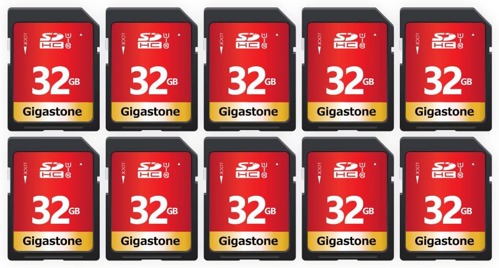 GIGASTONE 32GB SDHC Speicherkarte 10er-Pack, UHS-I U1 Klasse 10, bis zu 80 MB/Sek. für Digitalkamera