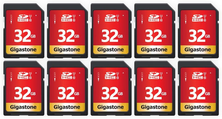 GIGASTONE 32GB SDHC Speicherkarte 10er-Pack, UHS-I U1 Klasse 10, bis zu 80 MB/Sek. für Digitalkamera