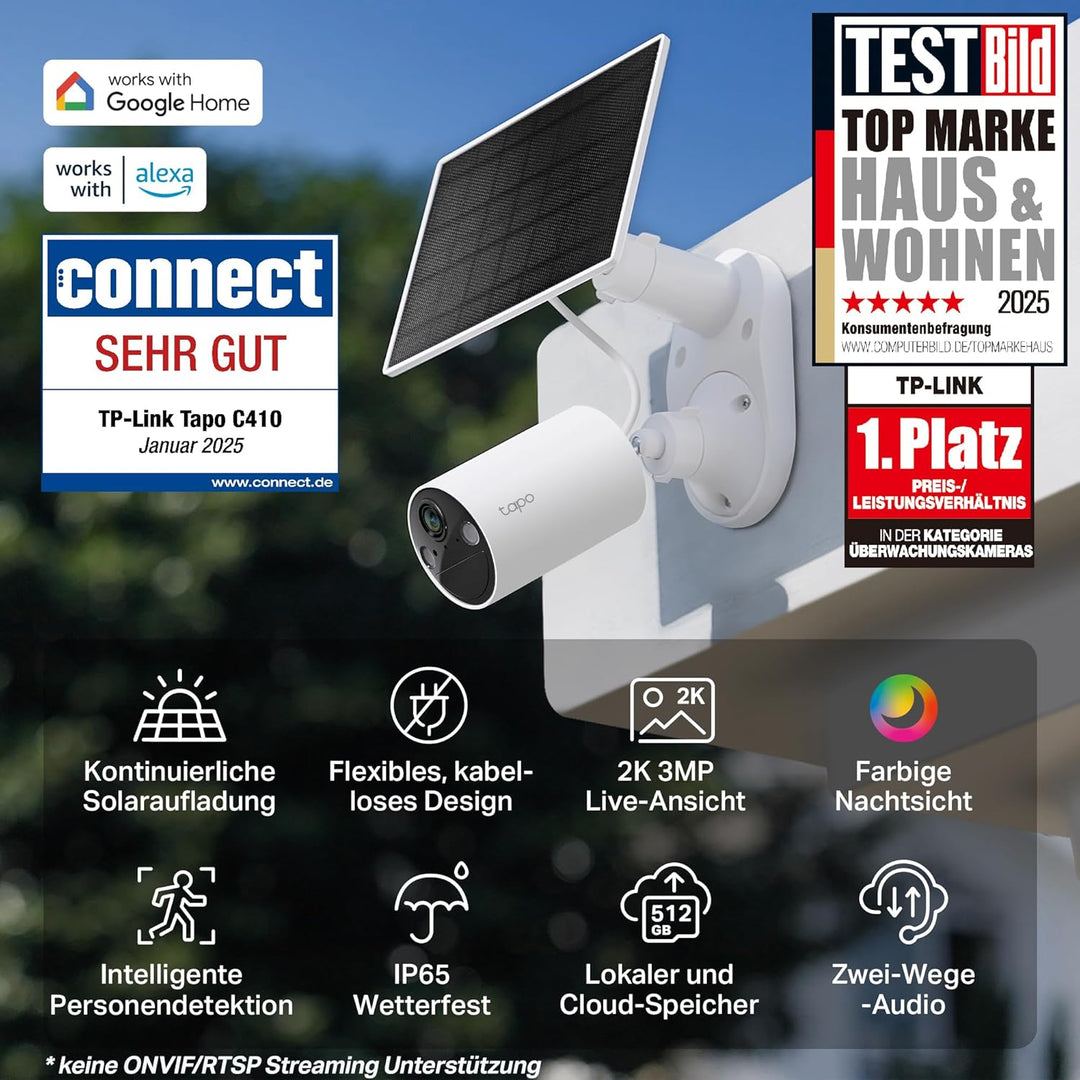 Tapo C410 KIT Solar รberwachungskamera Aussen Akku, 2K 3MP, Farbnachtsicht, MicroSD-Speicher, 6400-m