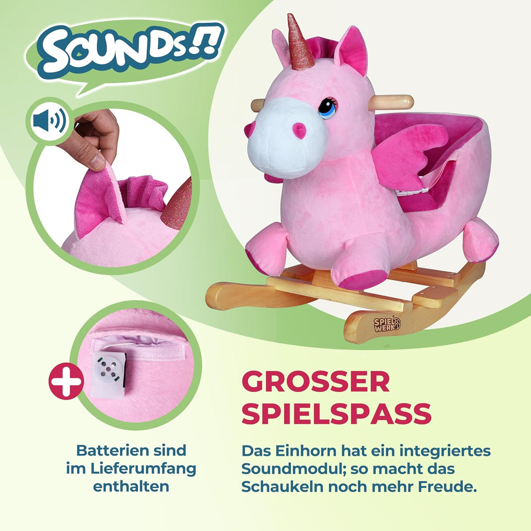 Deuba® Schaukeleinhorn Schaukeltier Plüsch Schaukel Wippe Pferd Einhorn Kinder Baby Spielzeug Sound-