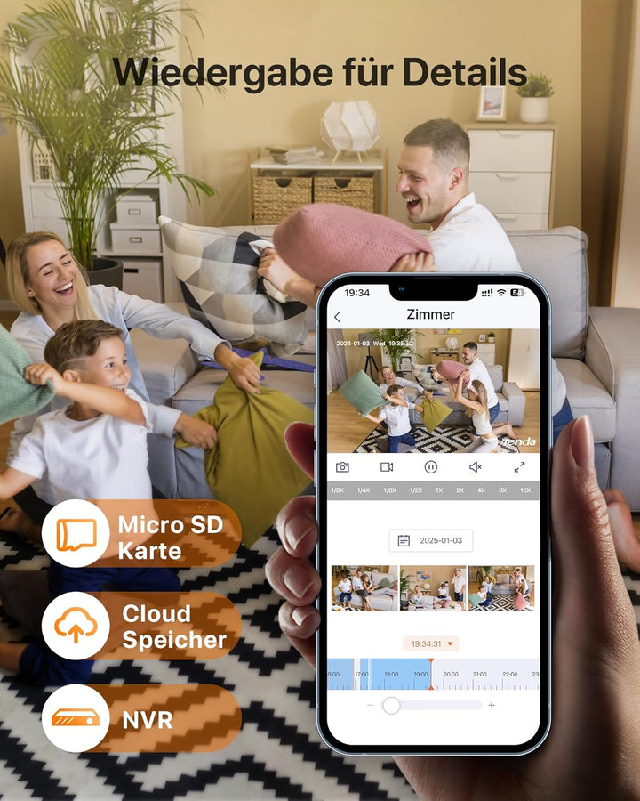 Tenda Überwachungskamera Innen CP3 V2.2, 360 Grad WLAN IP Kamera, 2-Wege-Audio, 1080P, Nachtsicht, T