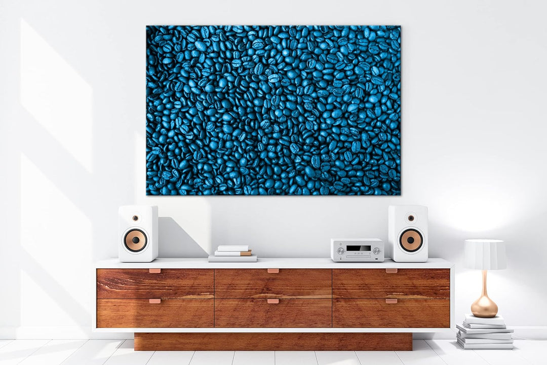 deyoli viele Kaffeebohnen Format 80x60 Effekt: Monocrome Blau als Leinwandbild, Motiv fertig gerahmt
