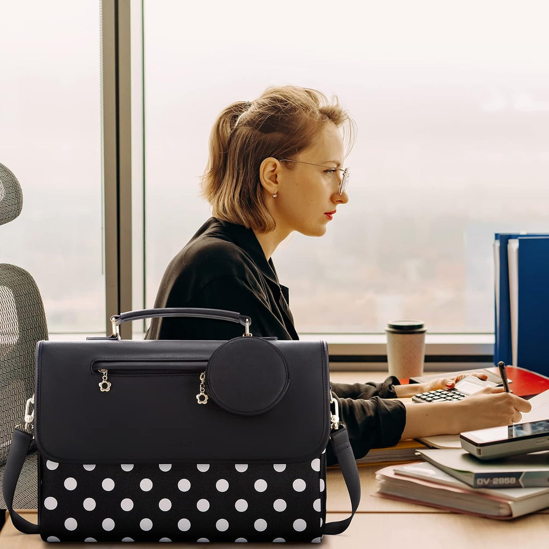 ECOSUSI Aktentasche Damen Laptoptasche 15,6 Zoll Mit Laptopfach Aktenkoffer Ledertasche zum Umhängen