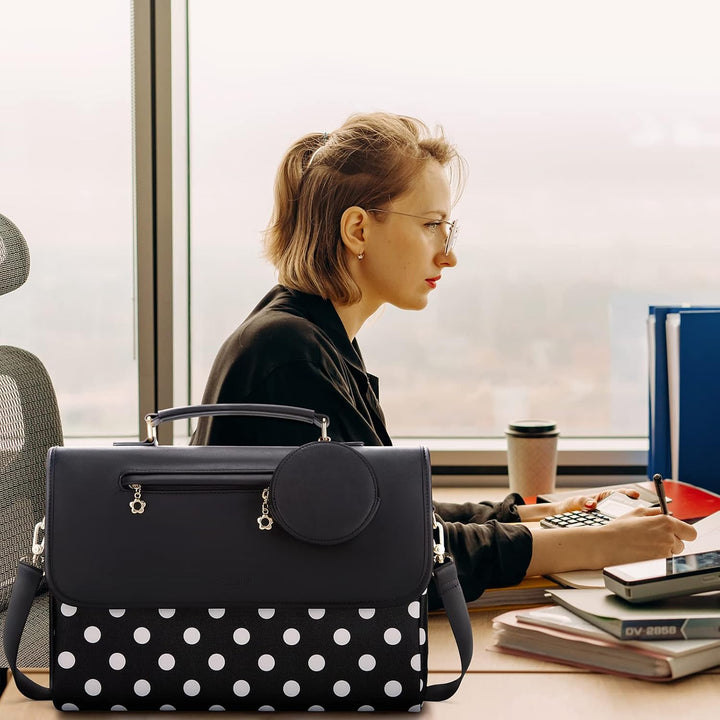 ECOSUSI Aktentasche Damen Laptoptasche 15,6 Zoll Mit Laptopfach Aktenkoffer Ledertasche zum Umhängen