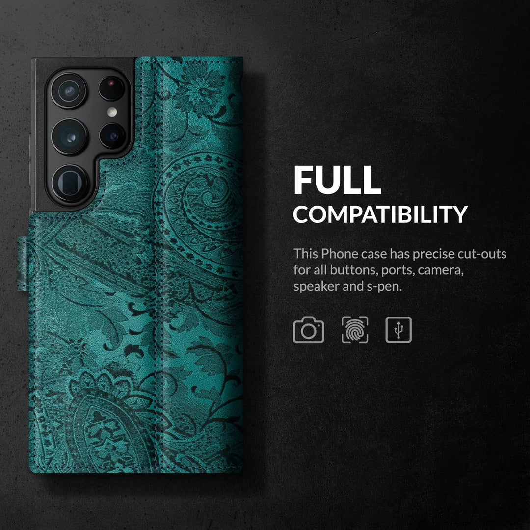 SURAZO Slim Magnet Handyhülle für Samsung Galaxy S23 Ultra Hülle Leder – Klappbare Echtleder Schutzh