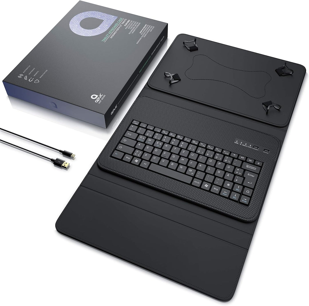 CSL - Bluetooth Tastatur mit Schutzhülle für 9-12 Zoll Tablets - magnetische Befestigung - Lightweig
