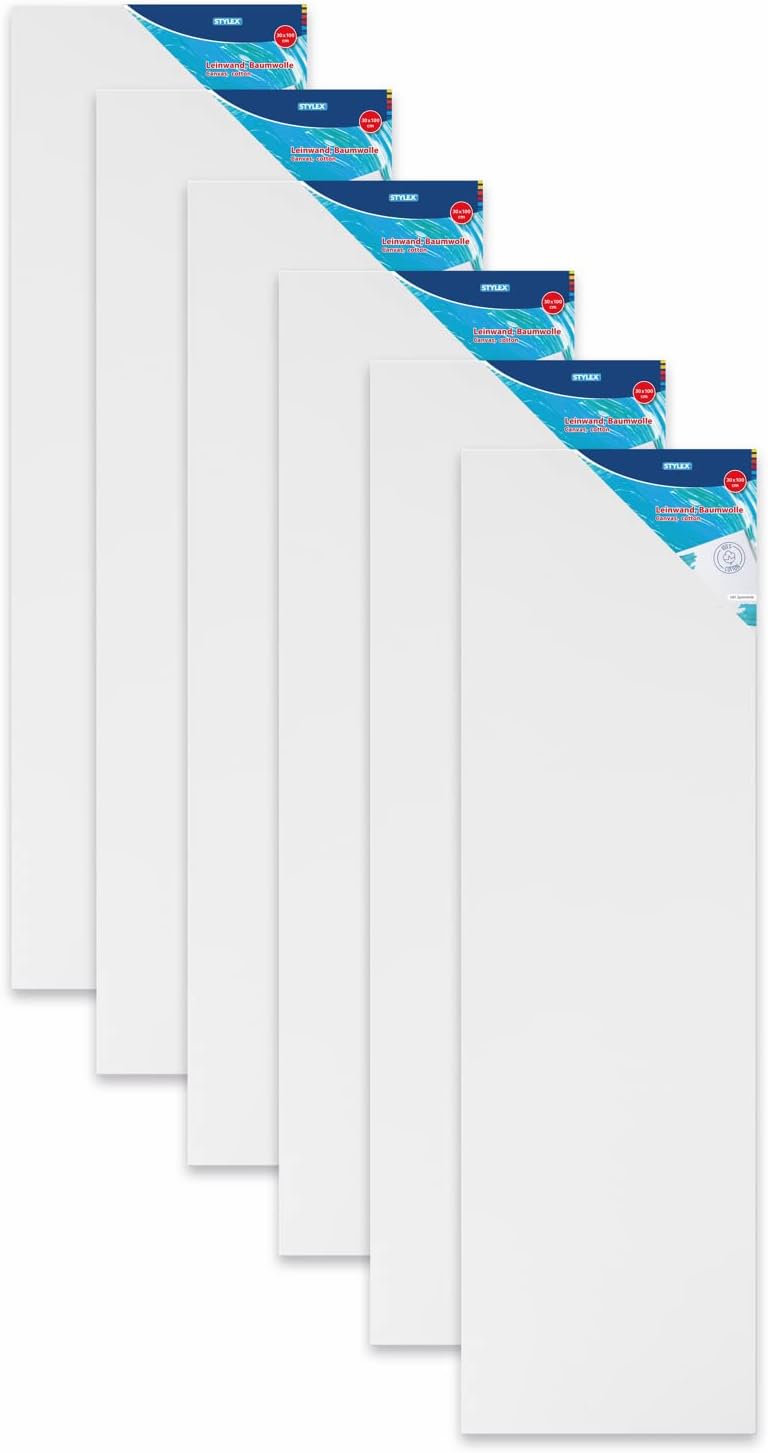 Stylex 28635-P6 - Keilrahmen 30 x 100 cm, mit Leinwand aus 100 % Baumwollgewebe bespannt, grundiert,