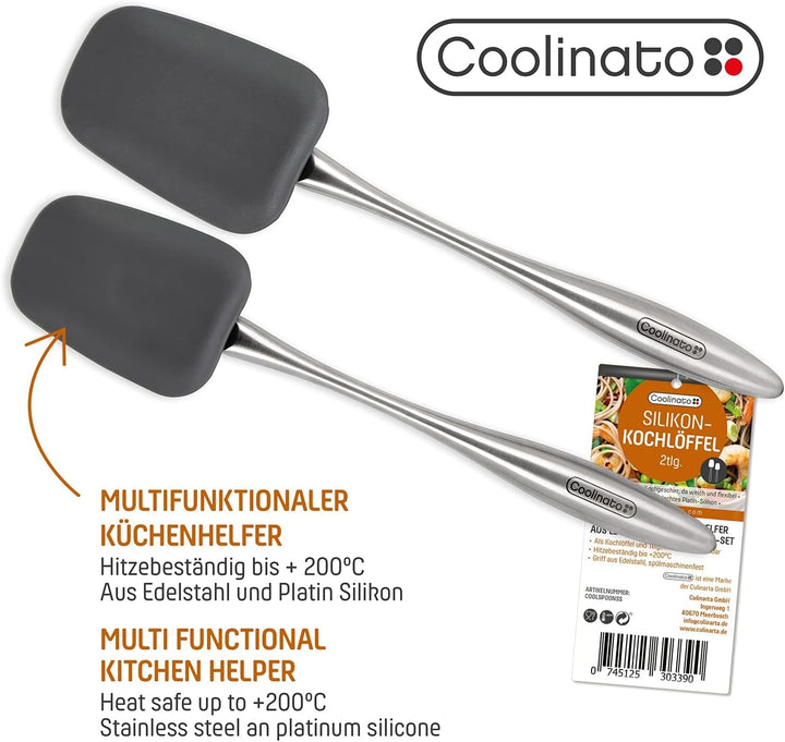 COOLINATO Silikon Edelstahl Kochlöffel 2er Set 25,5cm 29cm, Kochlöffel zum Kochen und Backen, lebens