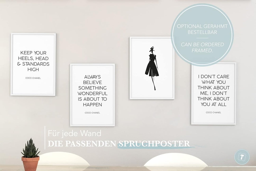 Papierschmiede® Premium Spruchposter Set 4er 50x70 cm (B2), Motiv: Coco Heels, Fashion Quote, Poster