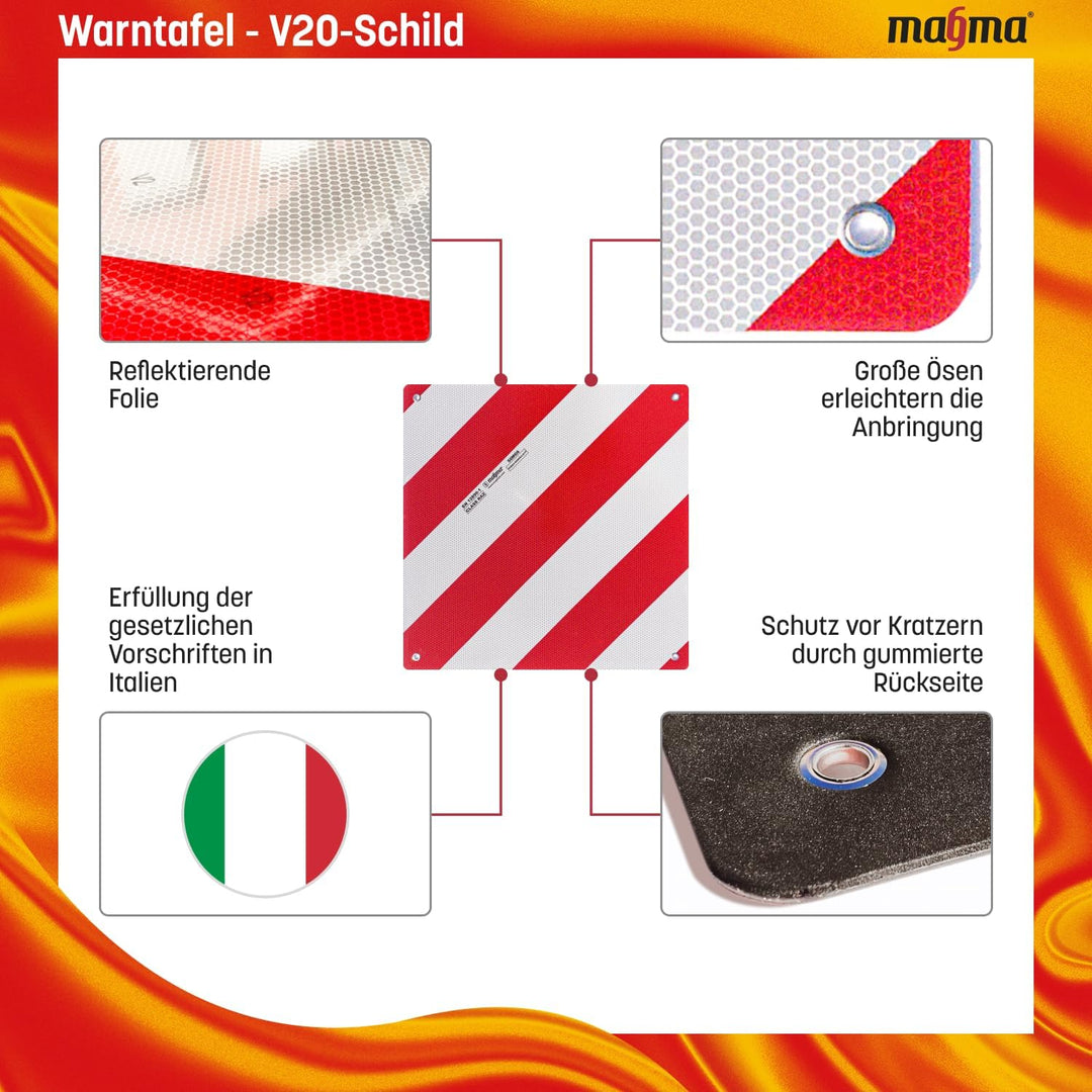 MAGMA Warntafel für hinten, Italien. Für Fahrradträger, Heckträger, Anhänger, Warnschild für Wohnwag