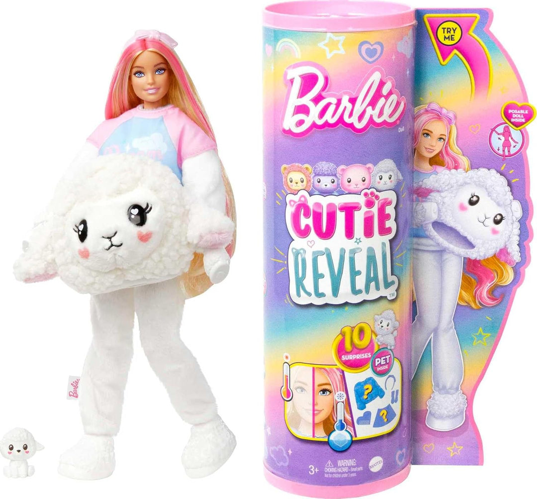 Barbie Cutie Reveal - Plüschlamm mit beweglicher Puppe, 10 Überraschungen inklusive Moden und Access