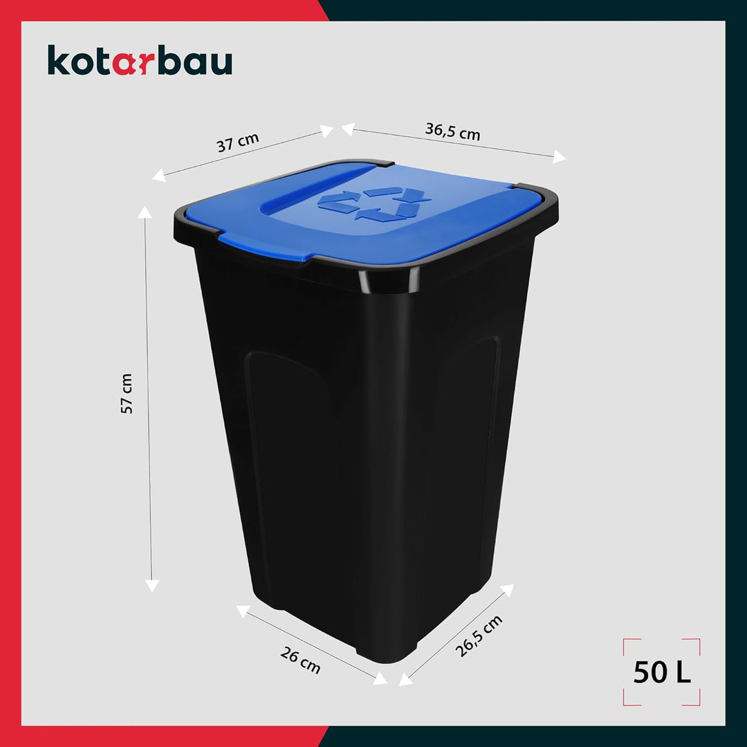 KOTARBAU® Abfalleimer 50l Mülltrennung Deckel in Blau Polyethylen Mülltonne mit Deckel blaue Tonne M
