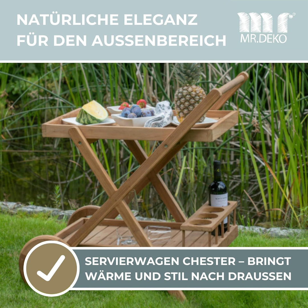 Mr. Deko Teak Servierwagen Chester - Teak - Dinett - Kaffee - Teewagen - Butler - Gartentisch - Outd
