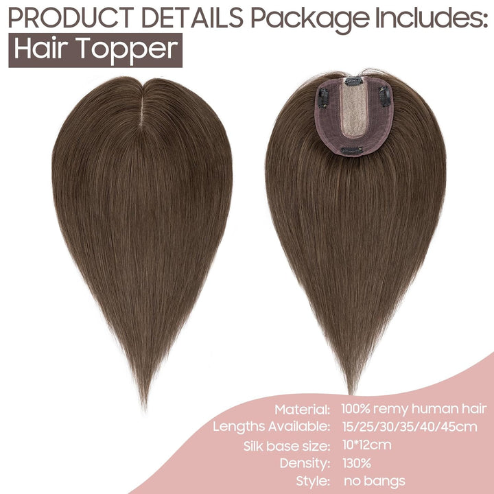 Silk-co Hair Topper Echthaar 10x12cm, Basis Toupet Damen, Haartopper Echthaar mit Remy Seide Basis,