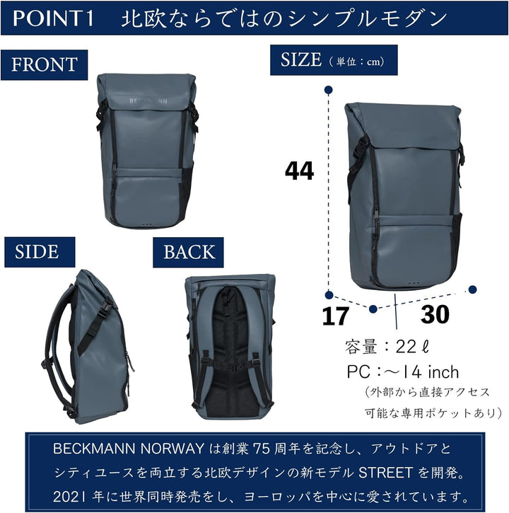 BECKMANN Street Light Backpack 22L Grey
