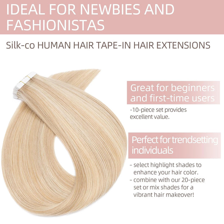 Silk-co Tape Extensions Echthaar 10stk, Remy Tape in Extensions Haarverlängerung, Skin Weft Echthaar
