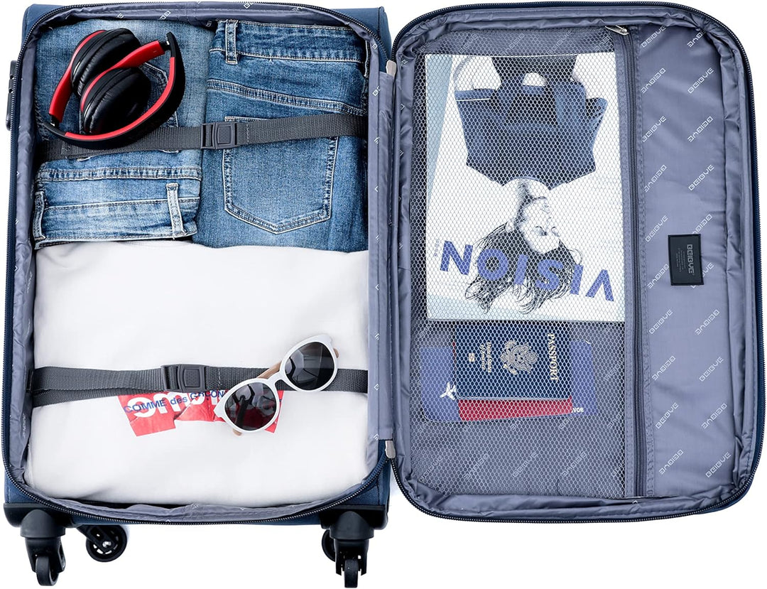 BEIBYE Kofferset Trolley Gepäckset Stoff Dehnungsfuge Koffer Reisekoffer (Schwarz)