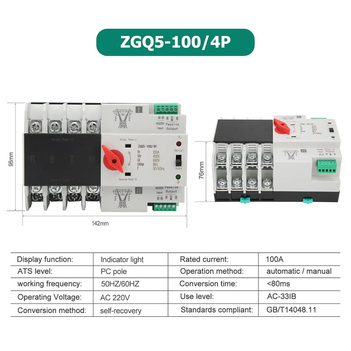 DEWIN Transfer Switch, Dual Power Automatischer Transferschalter Leistungsschalter Umschalter ZGQ5-1