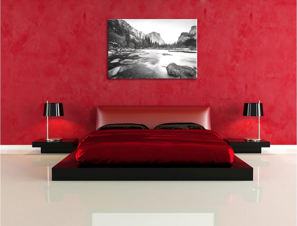 Pixxprint Yosemite National Park California Kunst Kohle Effekt, Format: 100x70 auf Leinwand, XXL rie