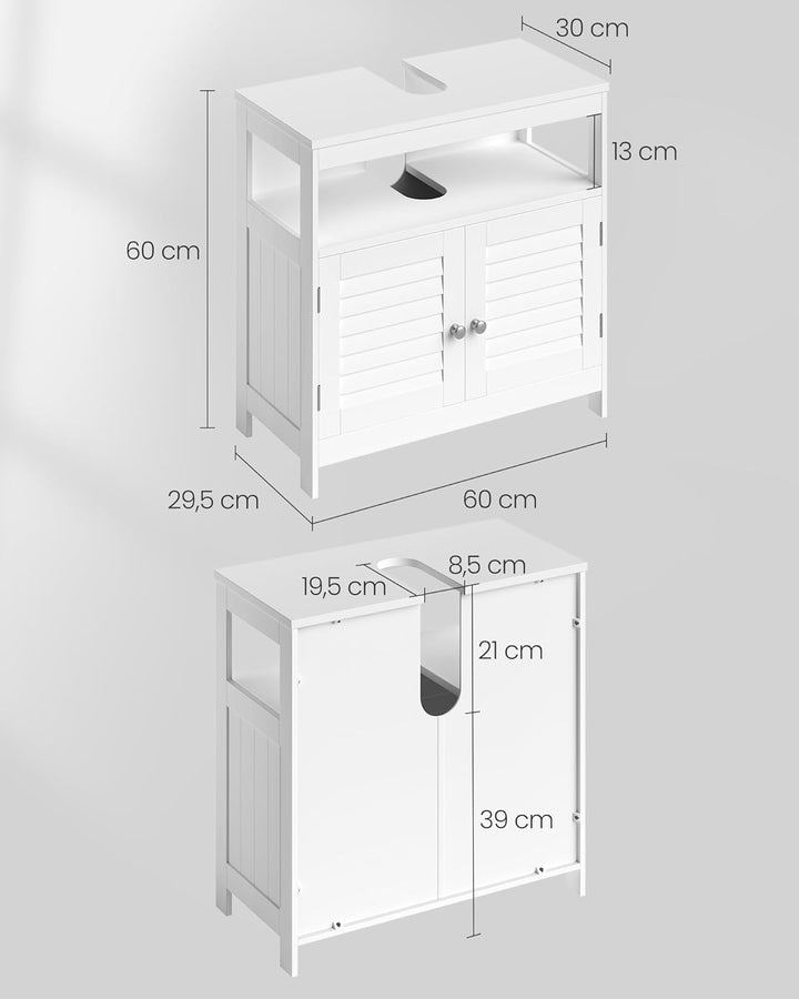 VASAGLE Waschbeckenunterschrank, Unterschrank ohne Waschbecken, viel Stauraum, Badschrank mit Lamell