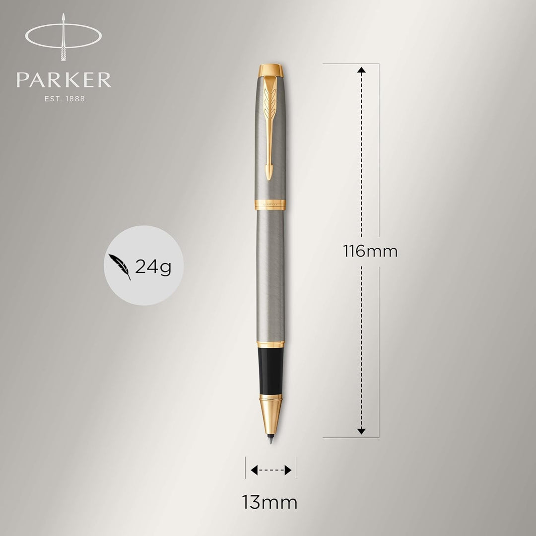 Parker IM Duo-Geschenkset mit Kugelschreiber & Tintenroller | Brushed Metal mit Goldzierteilen | Nac