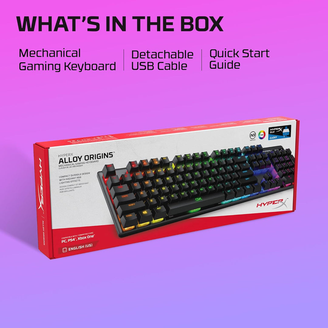 HyperX Alloy Origins – Mechanische Gaming–Tastatur, RGB, HyperX Blue mechanische Switches, kompakt,