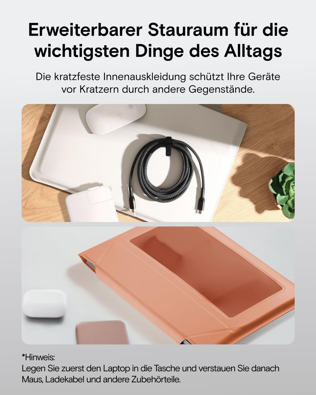 MOFT Laptoptasche Hülle & Laptop Ständer für 15-16 Zoll Laptop, Vegan Leder Laptoptasche mit Erweite