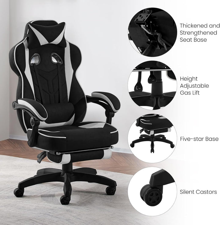 WOLTU Gaming Stuhl Stoff Atmungsaktiv Bürostuhl Gaming Chair Ergonomisch mit Lendenkissen, Gamer Stu