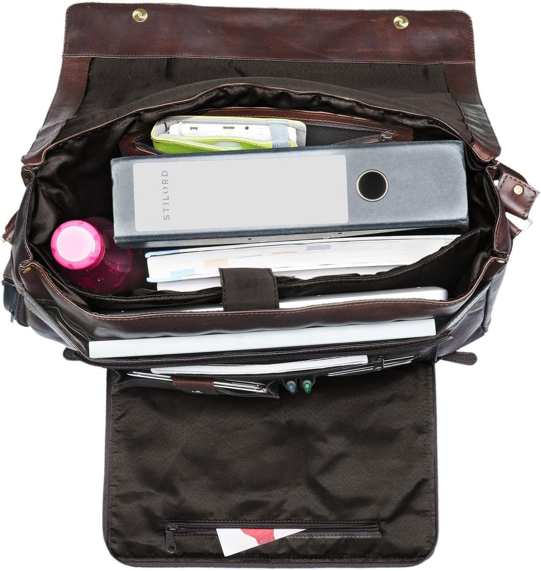 STILORD 'Maximus' XXL Ledertasche riesige Umhängetasche Unitasche 17 18 19 21 Zoll Laptop Aktentasch