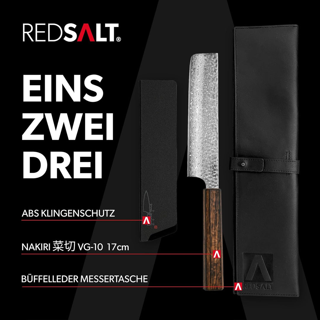 REDSALT® Professional Series NAKIRI 菜切 16cm Damaststahl Gemüsemesser handgefertigt in Japan | Profi