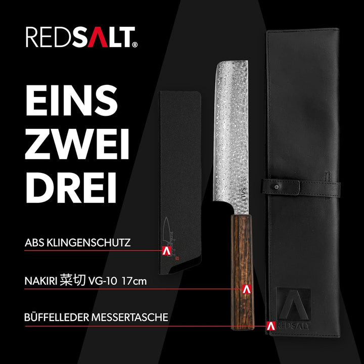 REDSALT® Professional Series NAKIRI 菜切 16cm Damaststahl Gemüsemesser handgefertigt in Japan | Profi